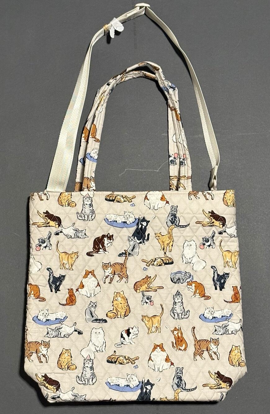 Vera Bradley A Cat’s Life Large North South Tote Beige Cream Xbody Strap Cotton